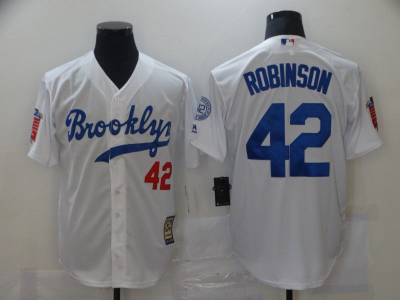 Men Los Angeles Dodgers #42 Robinson White Throwback MLB Jerseys